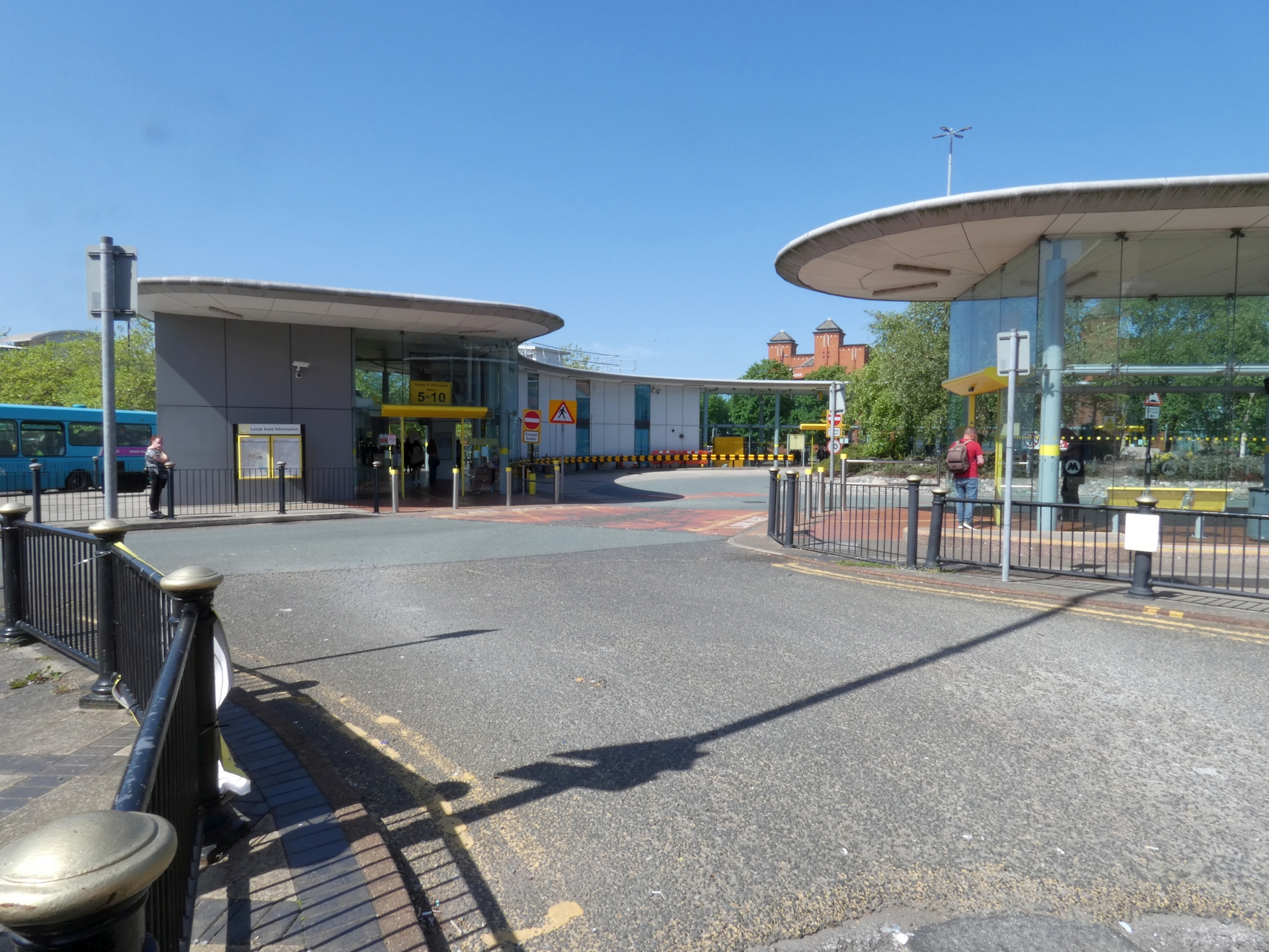 Birkenhead Bus Station entrance and shelters, photographed in 2022