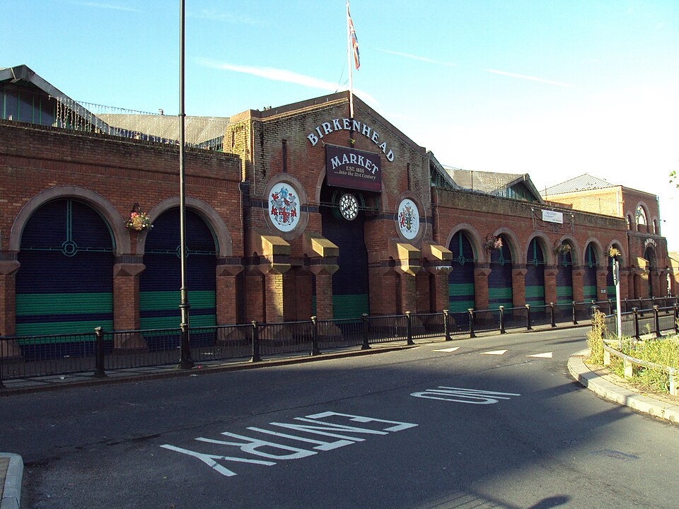 Brick frontage and entrance of Birkenhead Market